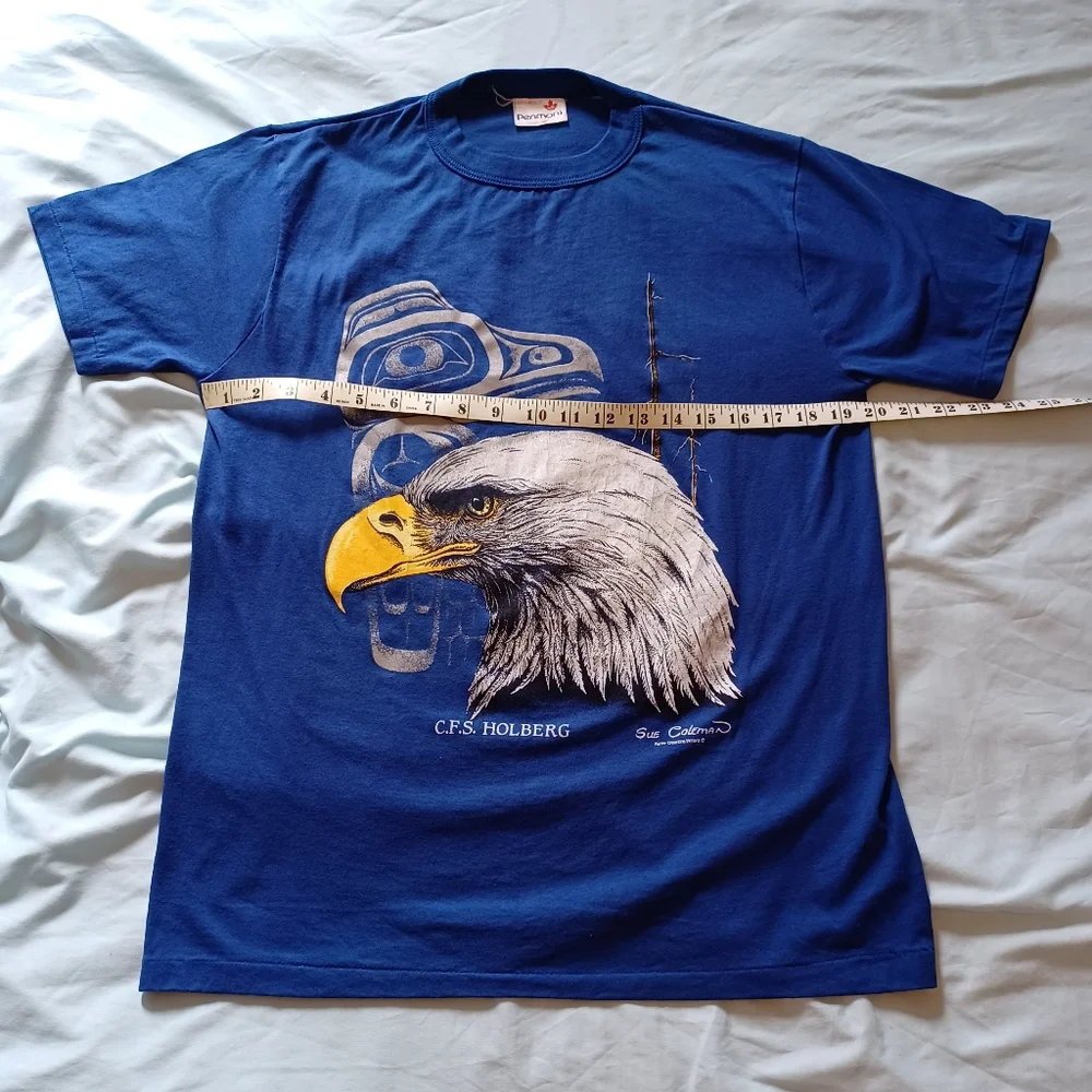 1980s Sue Coleman C.F.S. Holberg BC Native Eagle Single Stitch T-Shirt Adult L - Picture 8 of 9